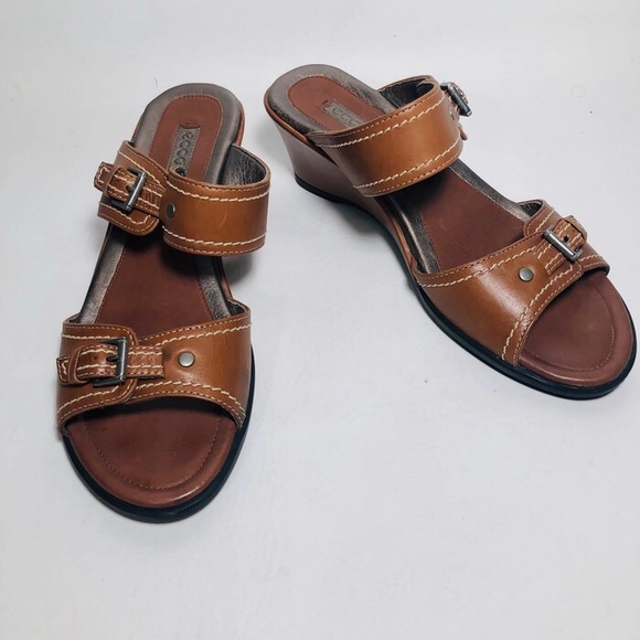 Ecco Shoes | Ecco Brown Leather Slide Sandals | Poshmark